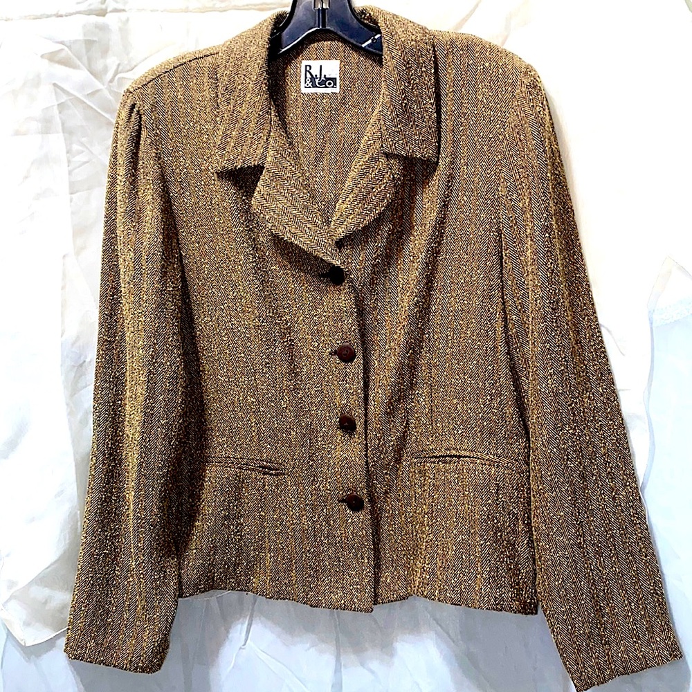 R.J. & CO. BROWN/TAN HERRINGBONE BLAZ. SZ 14